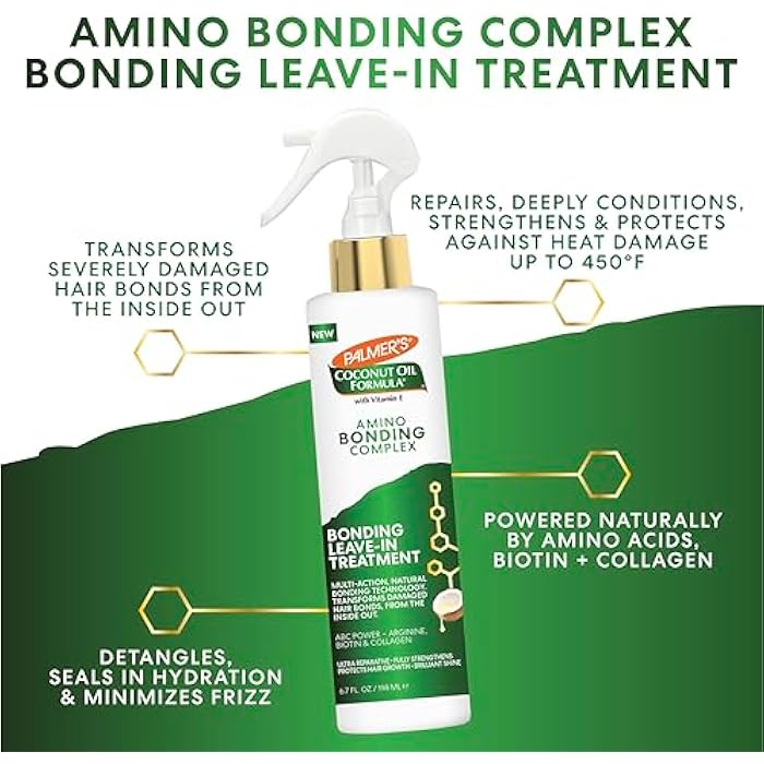 Palmer's Amino Bonding Complex Hair Treatment, Leave-In Conditioner Spray with Coconut Oil & Vitamin E, Heat Protectant, Anti Frizz, Strengthens & Protects Hair Growth, All Hair Types, 6.7 fl. oz - Image 2